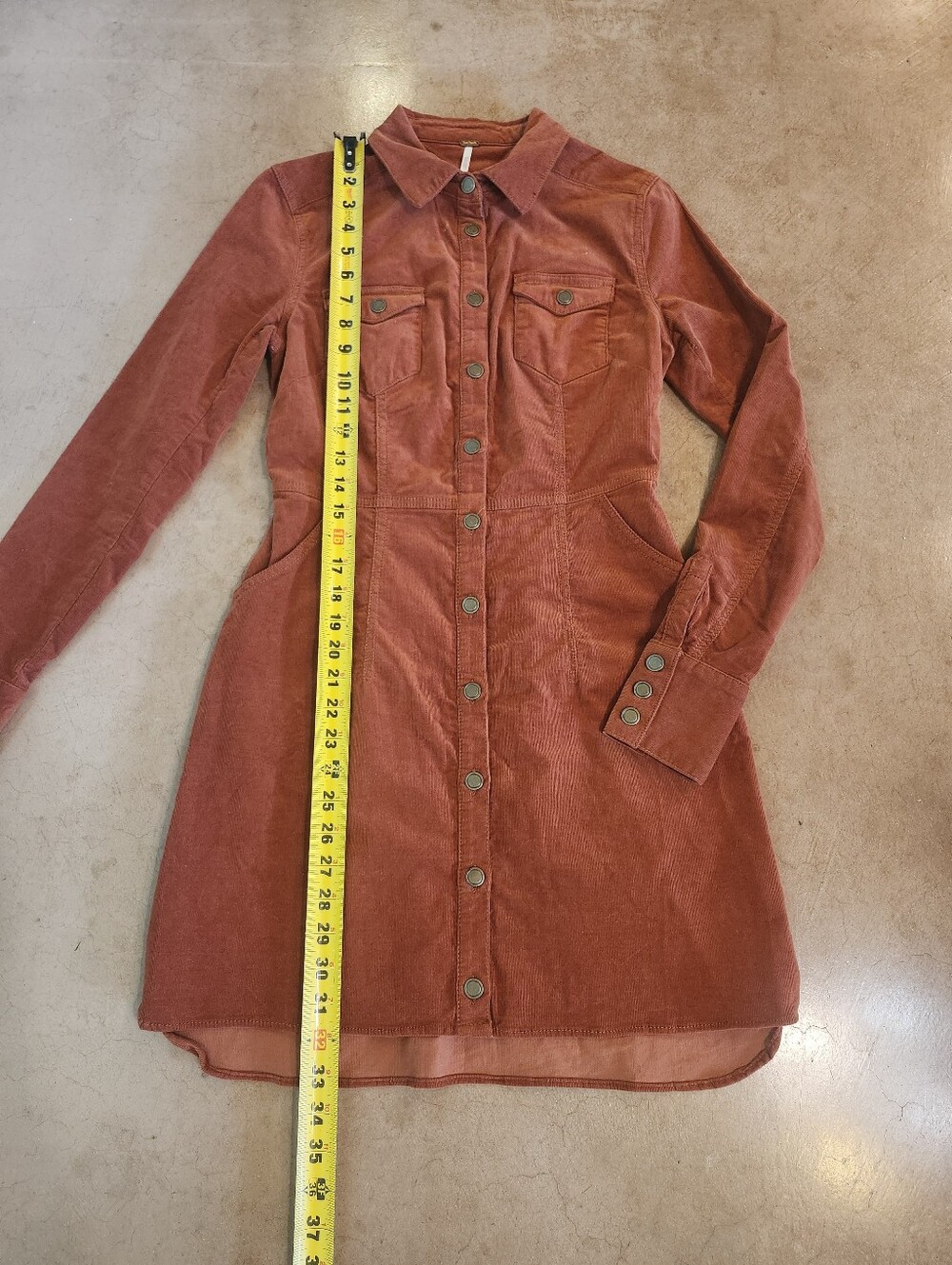 Free People DYNOMITE Rust Burnt Orange Corduroy Mini Dress XS Western Cowgirl - Picture 11 of 11